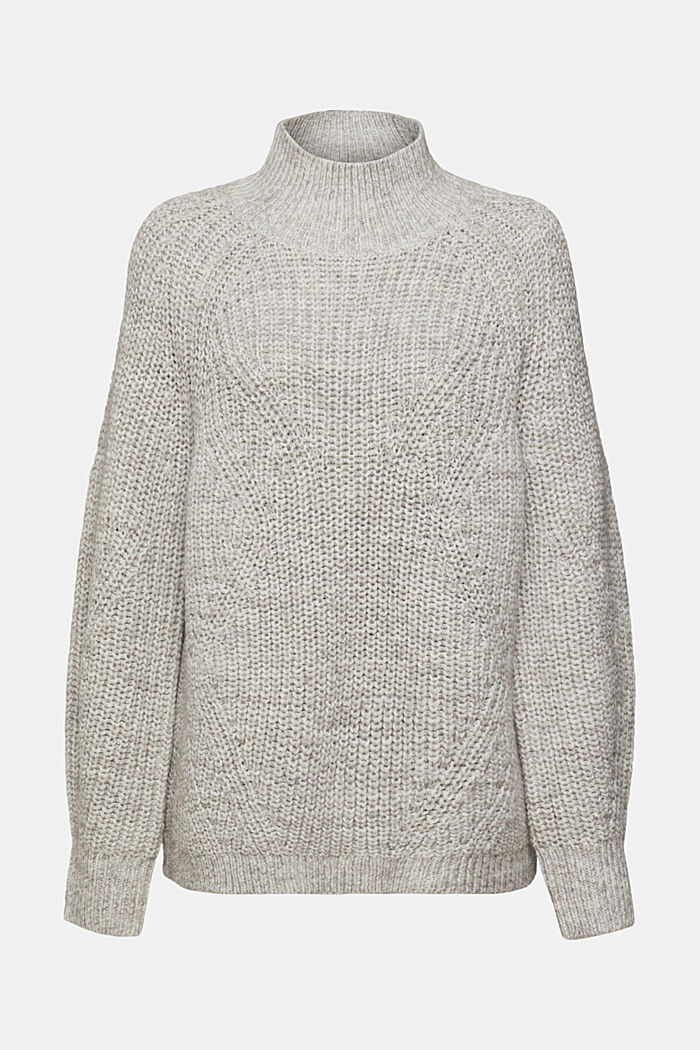 Knitted jumper with stand-up collar, LIGHT TAUPE, detail-asia image number 6