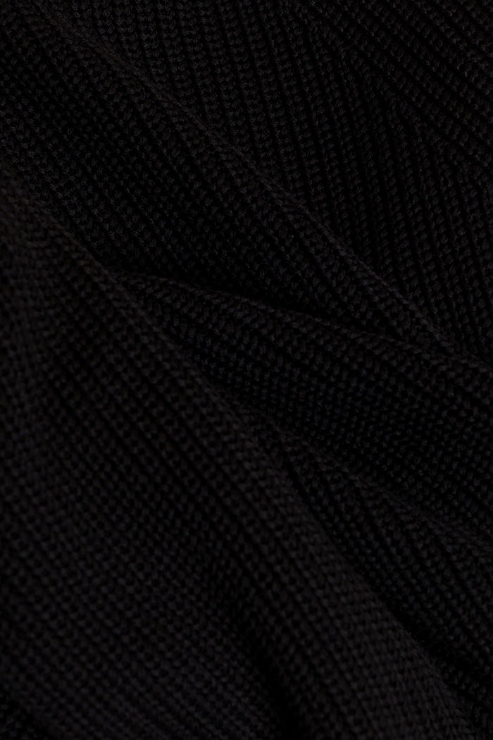 Slitted mock neck jumper, 100% cotton, BLACK, detail-asia image number 4