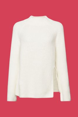 Slitted mock neck jumper, 100% cotton