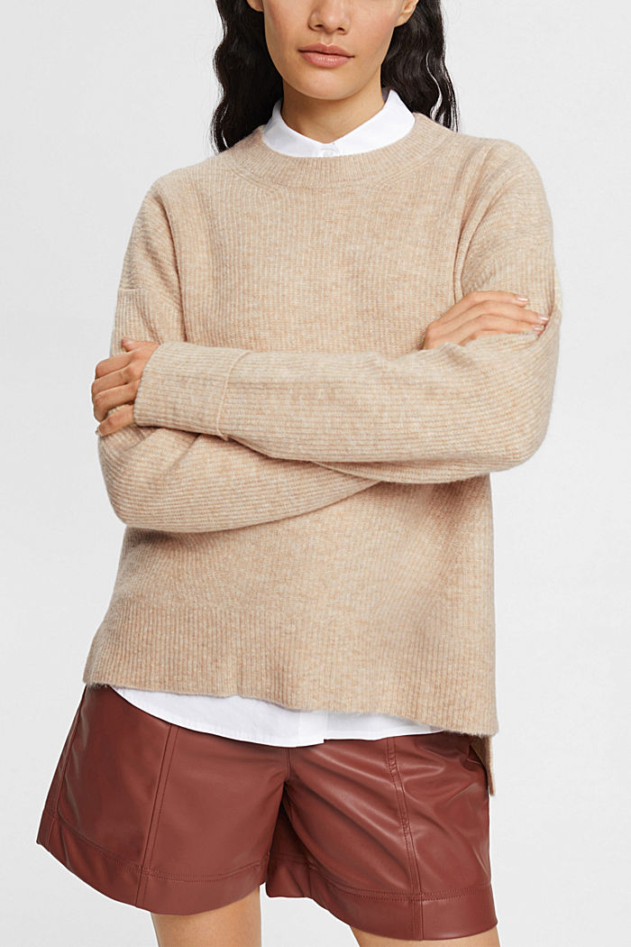 Knitted wool blend jumper, SAND, detail-asia image number 0