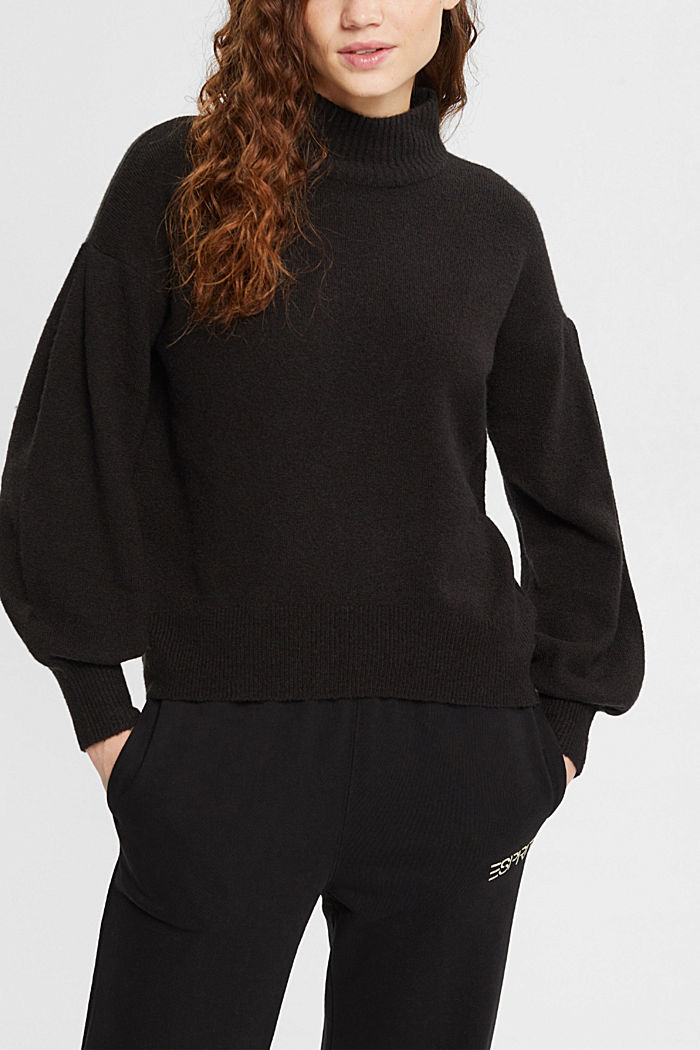 Wool blend jumper with stand-up colllar, BLACK, detail-asia image number 0