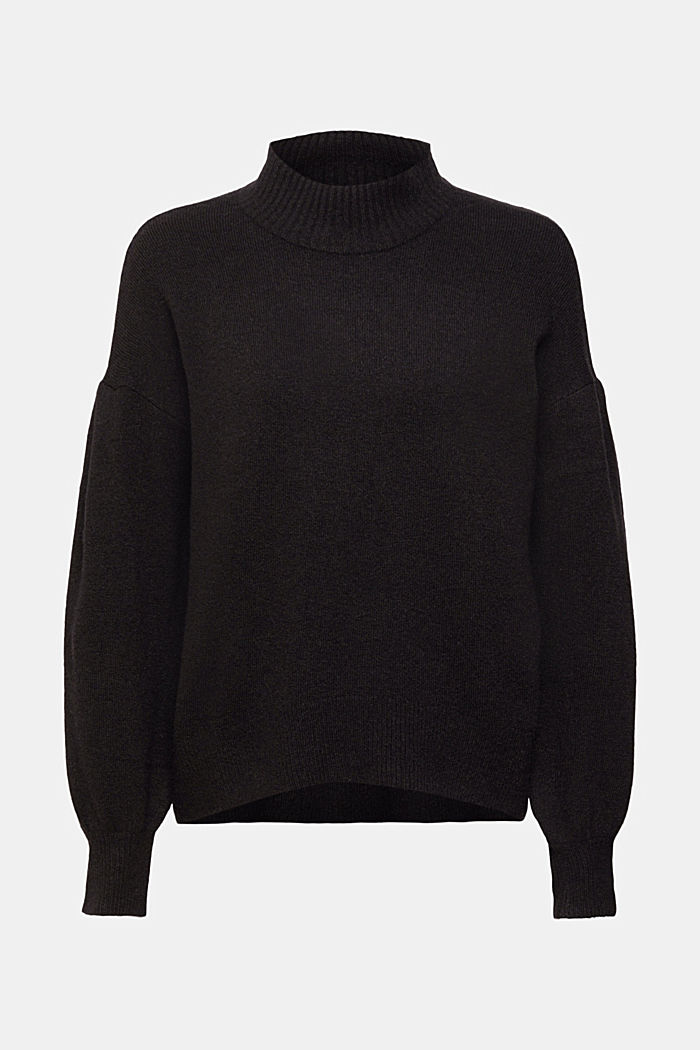 Wool blend jumper with stand-up colllar, BLACK, detail-asia image number 6