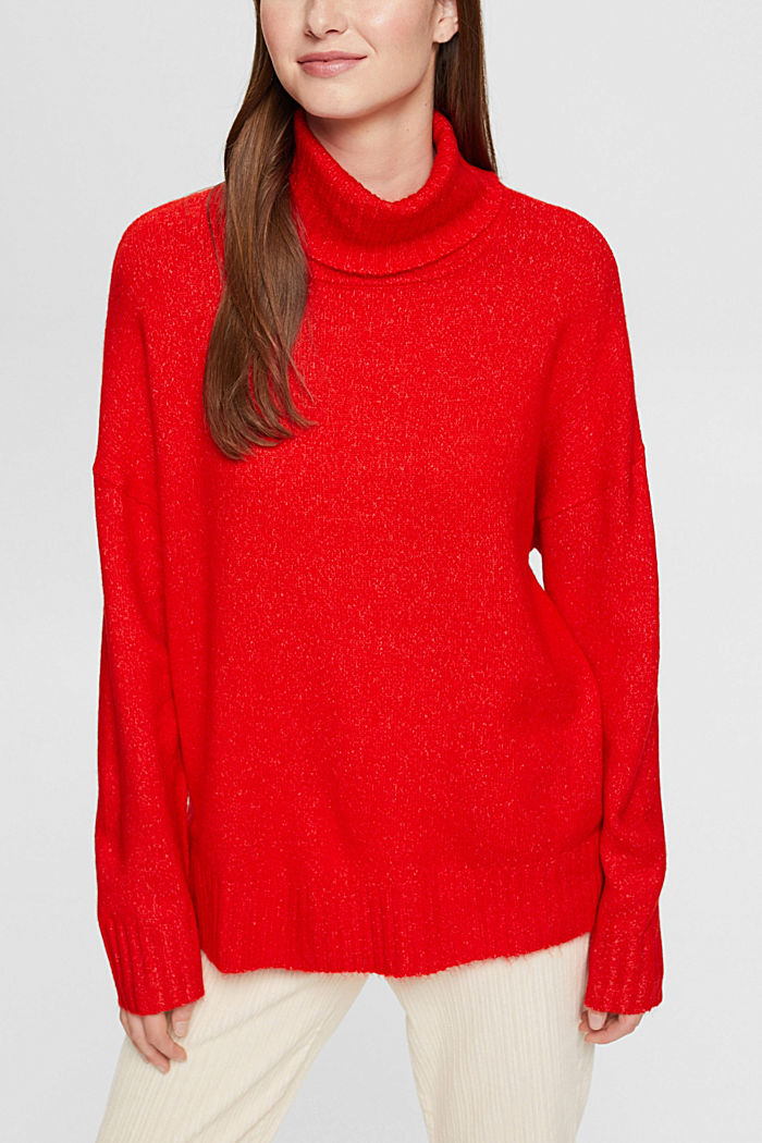Knitted roll neck sweater, RED, detail-asia image number 0