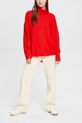 Knitted roll neck sweater, RED, detail-asia image number 4