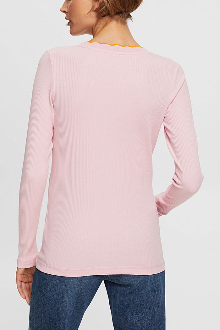 Ribbed long sleeve, stretch cotton, LIGHT PINK, detail-asia image number 3