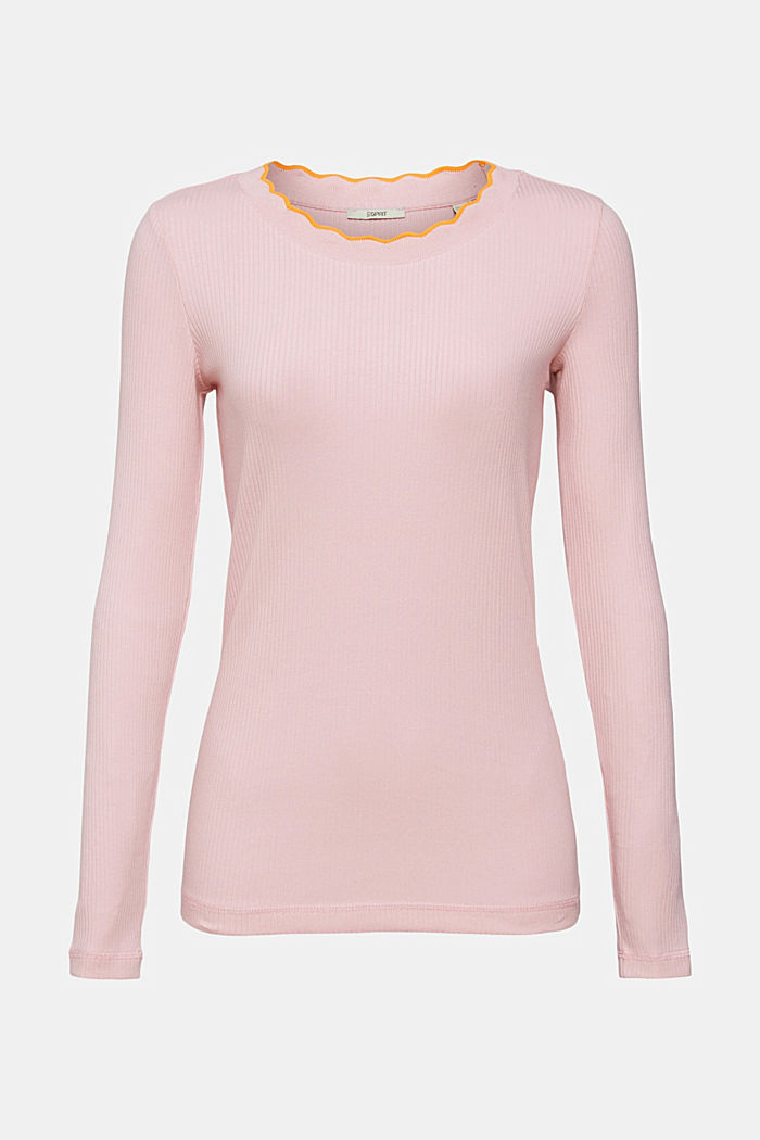 Ribbed long sleeve, stretch cotton, LIGHT PINK, detail-asia image number 6