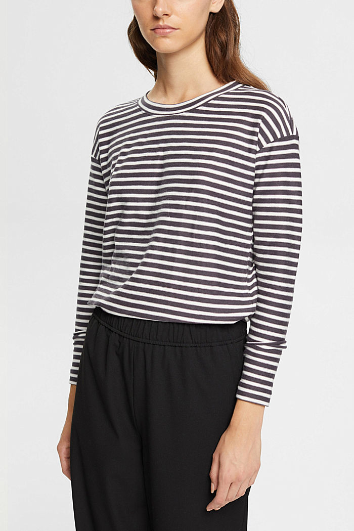 Striped long sleeve, 100% cotton, ANTHRACITE, detail-asia image number 0