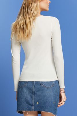 Ribbed long sleeve top, OFF WHITE, detail-asia image number 3