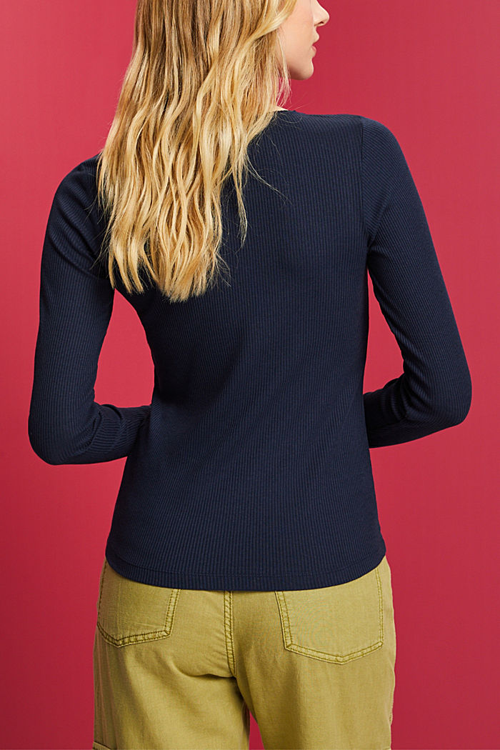 Ribbed long sleeve top, NAVY, detail-asia image number 3