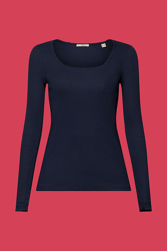Ribbed long sleeve top, NAVY, detail-asia image number 5