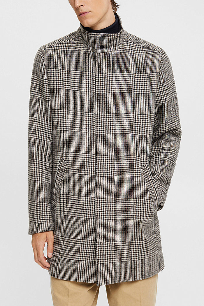Glencheck wool blend coat, GREY, detail-asia image number 0