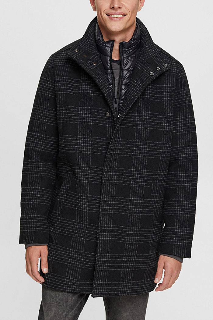 Padded wool blend coat with detachable lining