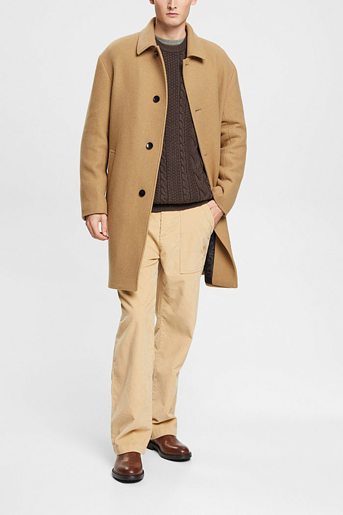 Wool blend coat with quilted lining, KHAKI BEIGE, detail-asia image number 3