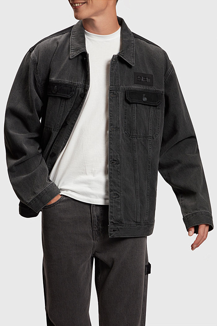 Oversized denim trucker jacket, BLACK DARK WASHED, detail-asia image number 0