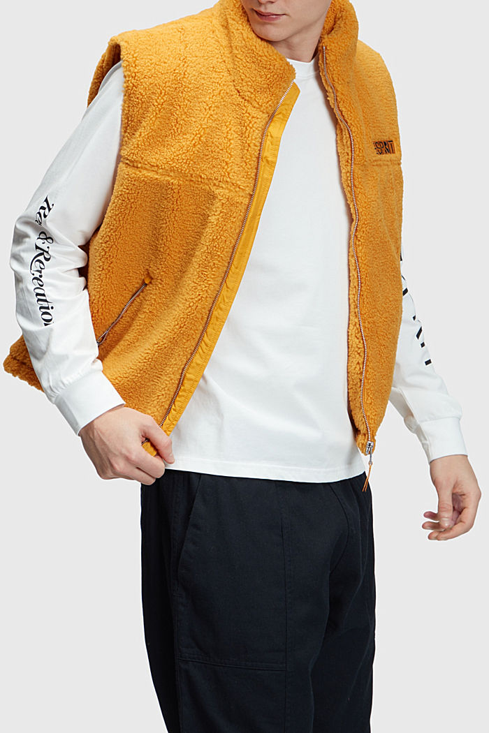 Teddy borg gilet with embroidered logo, YELLOW, detail-asia image number 0