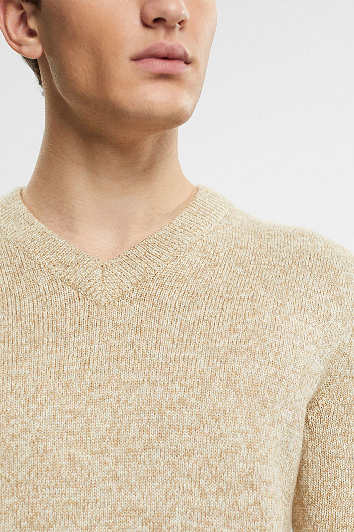 雙色V領針織毛衣, 米色, detail-asia image number 4