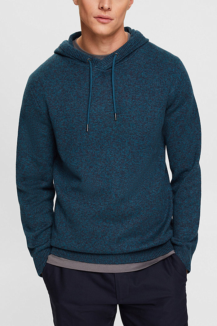 Knitted hoody, DARK TURQUOISE, detail-asia image number 0