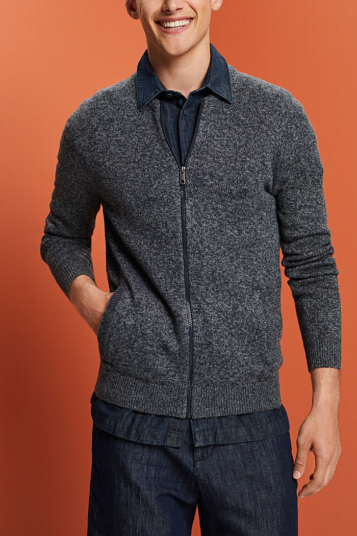 Knitted zip up cardigan, NAVY 5, detail-asia image number 0