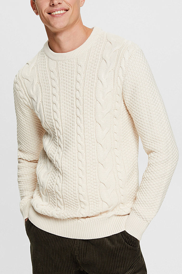 絞花針織毛衣, 白色, detail-asia image number 0