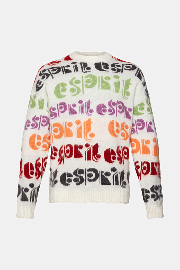 Wool blend jumper with colourful logo intarsia, OFF WHITE, detail-asia image number 5
