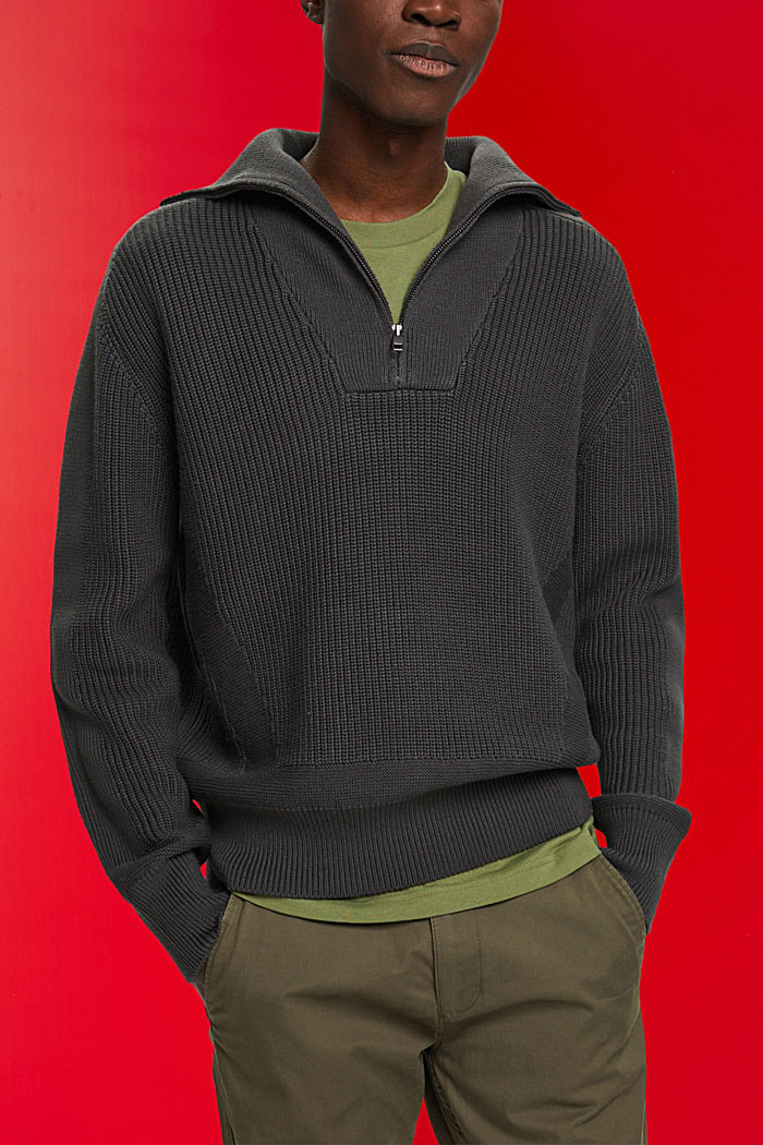 Half-zip roll neck sweater, DARK GREY, detail-asia image number 0