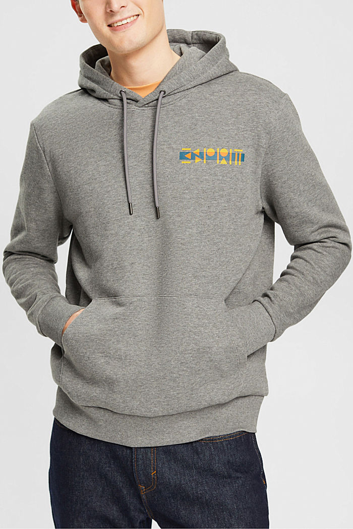Melange hoodie with small logo print, MEDIUM GREY, detail-asia image number 0