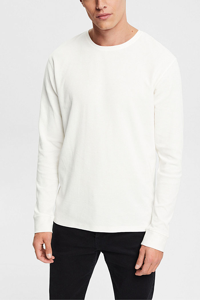 Waffle piqué long sleeve top, OFF WHITE, detail-asia image number 0