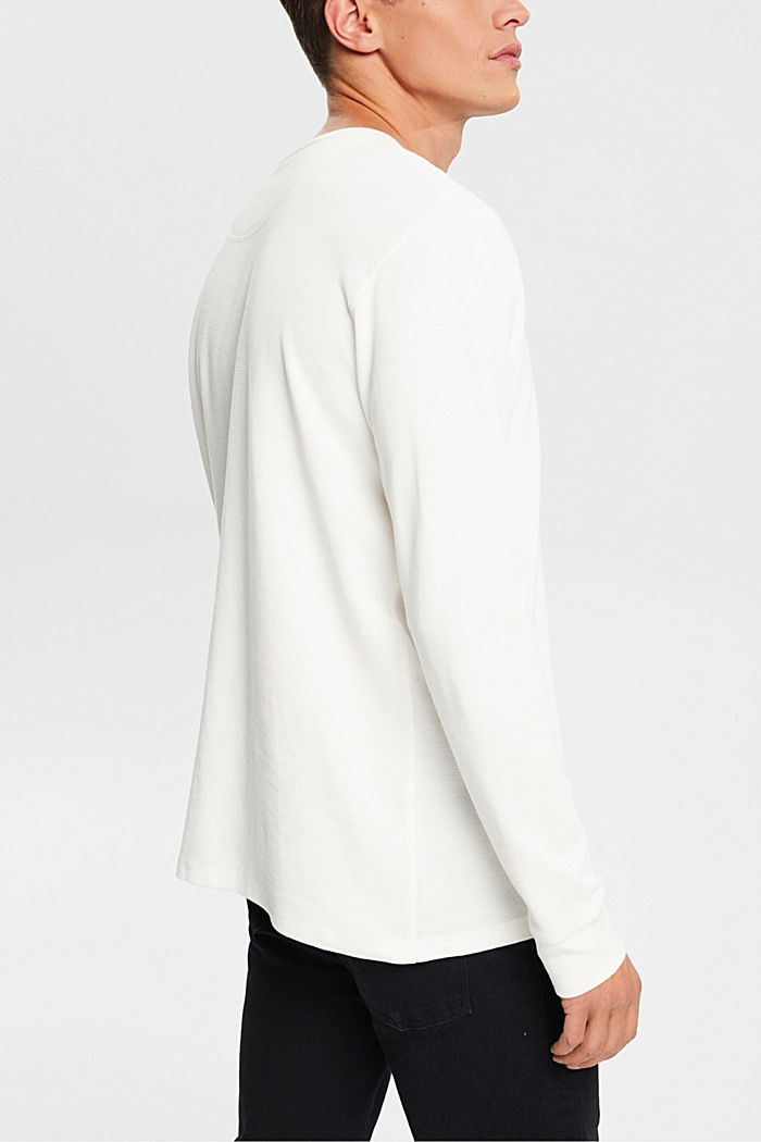 Waffle piqué long sleeve top, OFF WHITE, detail-asia image number 1