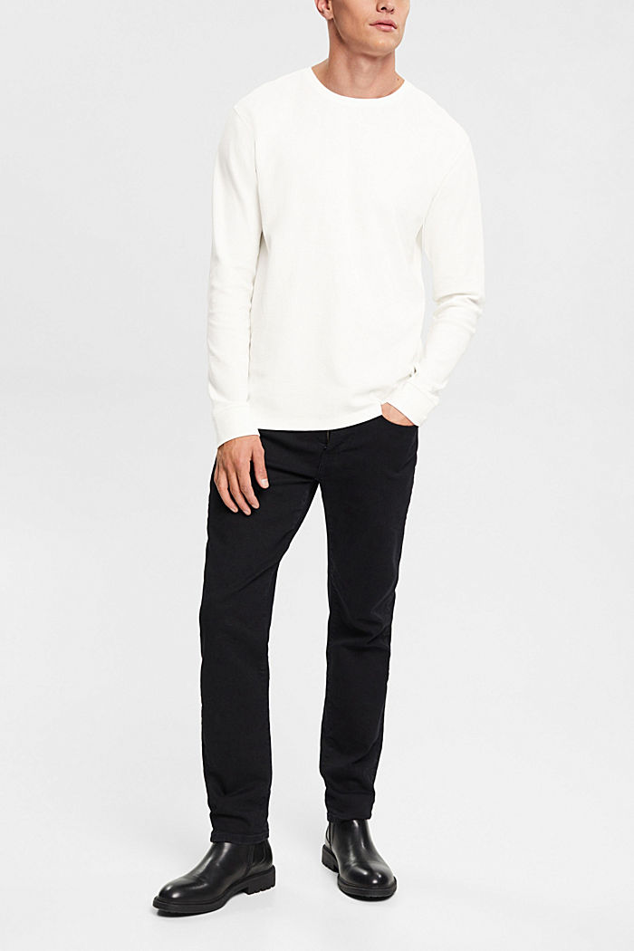 Waffle piqué long sleeve top, OFF WHITE, detail-asia image number 3