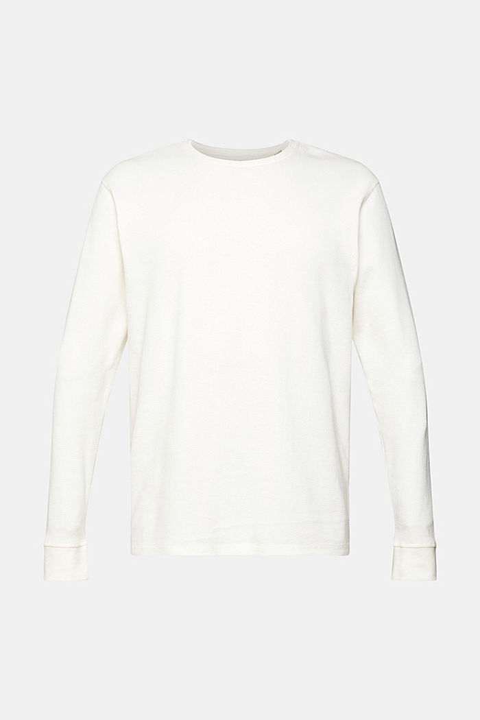 Waffle piqué long sleeve top, OFF WHITE, detail-asia image number 6