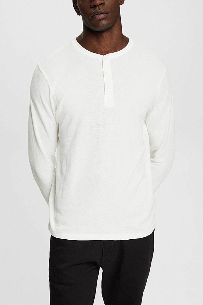 롱 슬리브 와플 피케 셔츠, 100% 코튼, OFF WHITE, detail-asia image number 0
