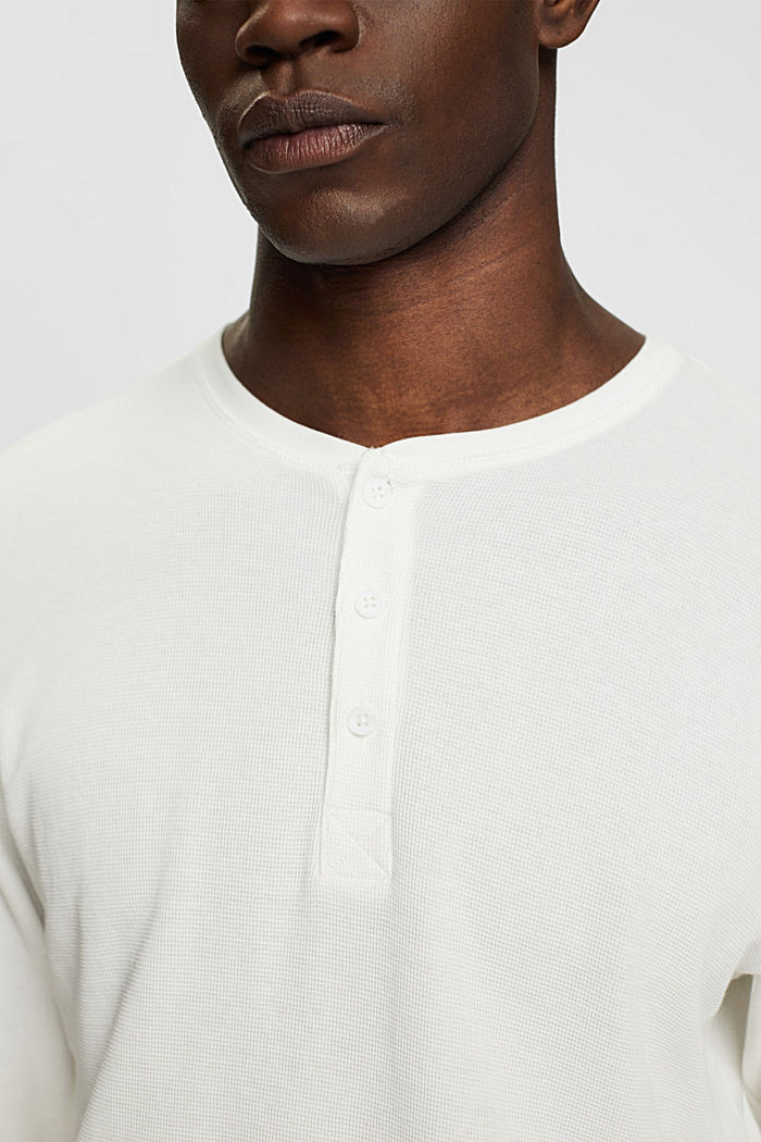 롱 슬리브 와플 피케 셔츠, 100% 코튼, OFF WHITE, detail-asia image number 2