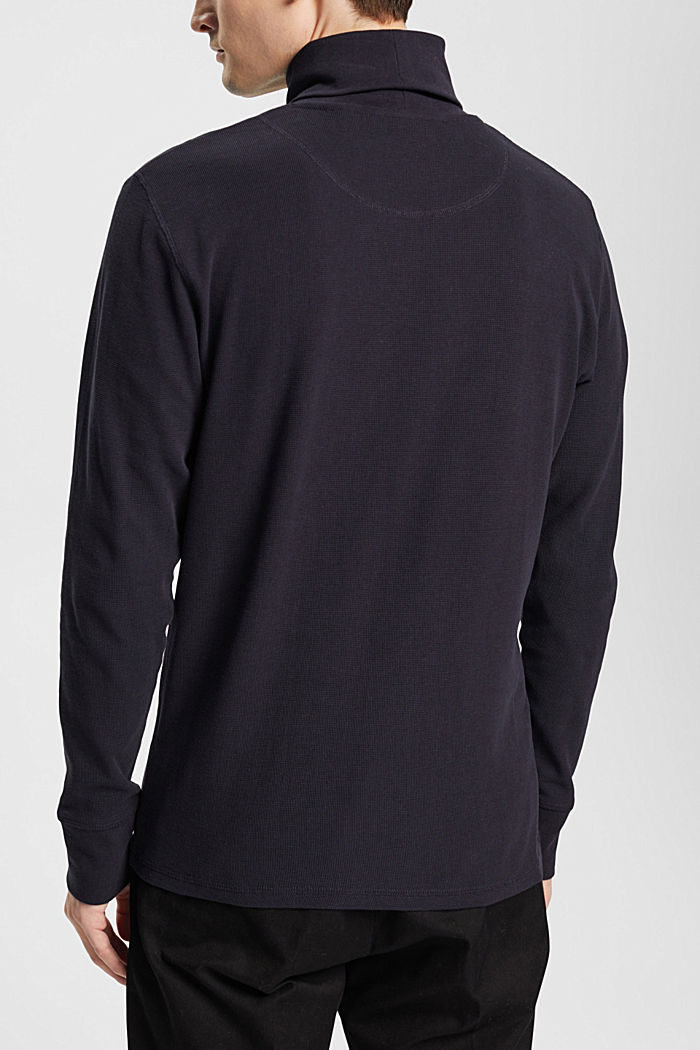 Long-sleeved waffle piqué top, 100% cotton, NAVY, detail-asia image number 1