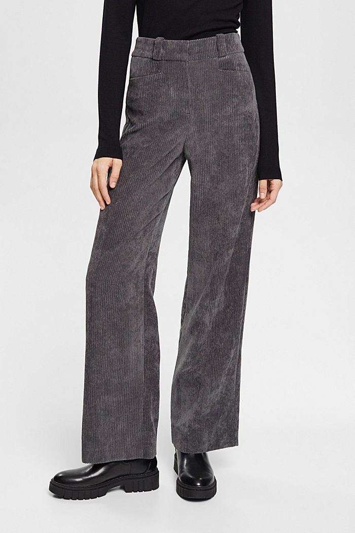 High-rise wide leg corduroy trousers, ANTHRACITE, detail-asia image number 0