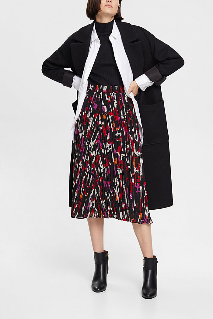 Pleated, patterned midi skirt, BLACK, detail-asia image number 1