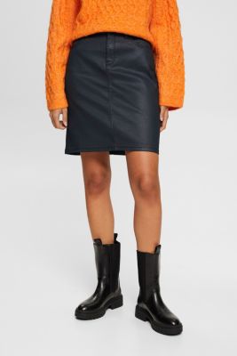 Leather effect knee-length skirt