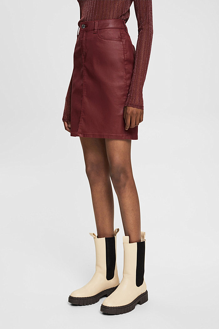 Leather effect midi skirt, BORDEAUX RED, detail-asia image number 0