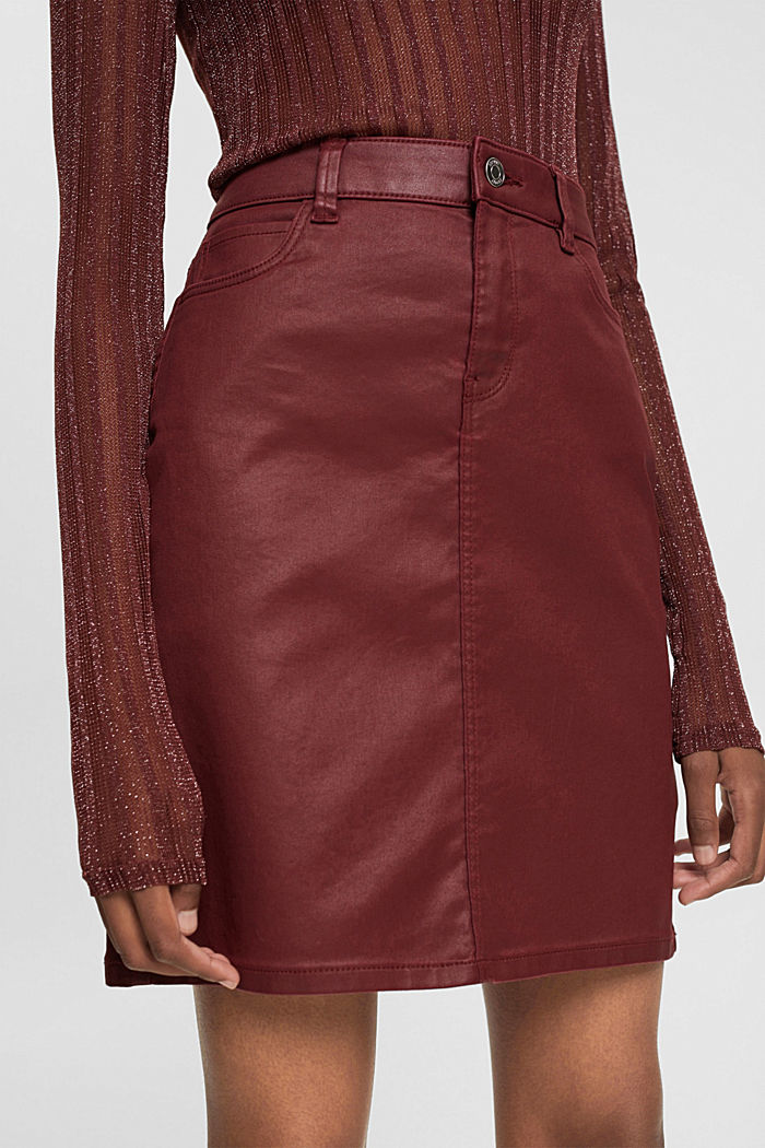 Leather effect knee-length skirt, BORDEAUX RED, detail-asia image number 2
