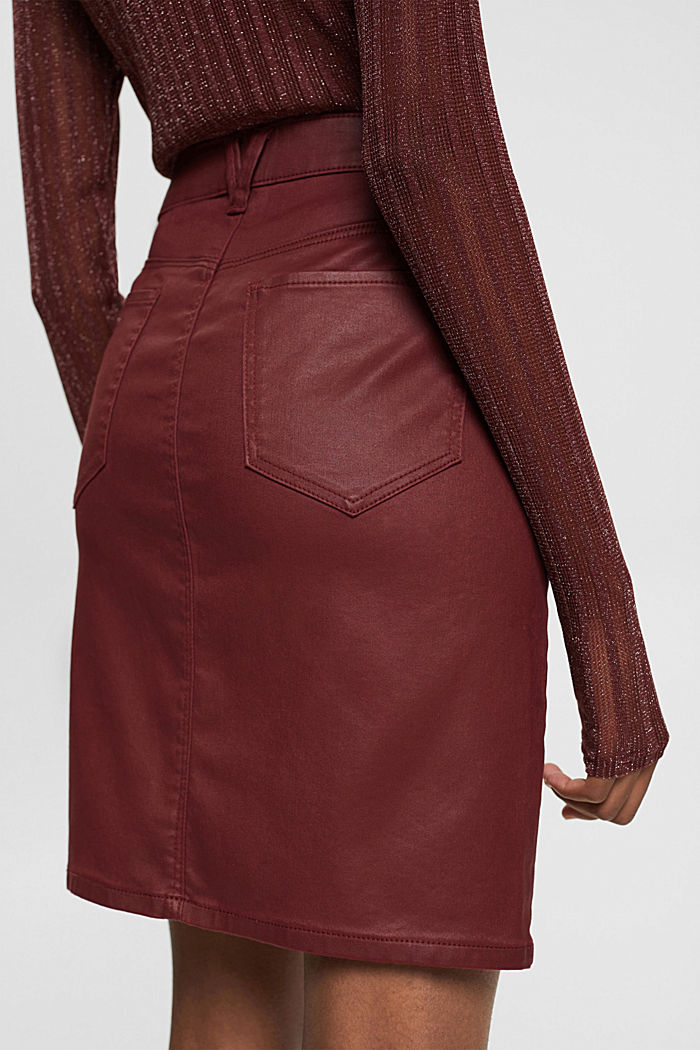 Leather effect knee-length skirt, BORDEAUX RED, detail-asia image number 4