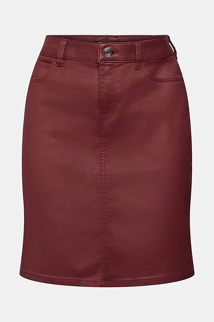 Leather effect knee-length skirt, BORDEAUX RED, detail-asia image number 7