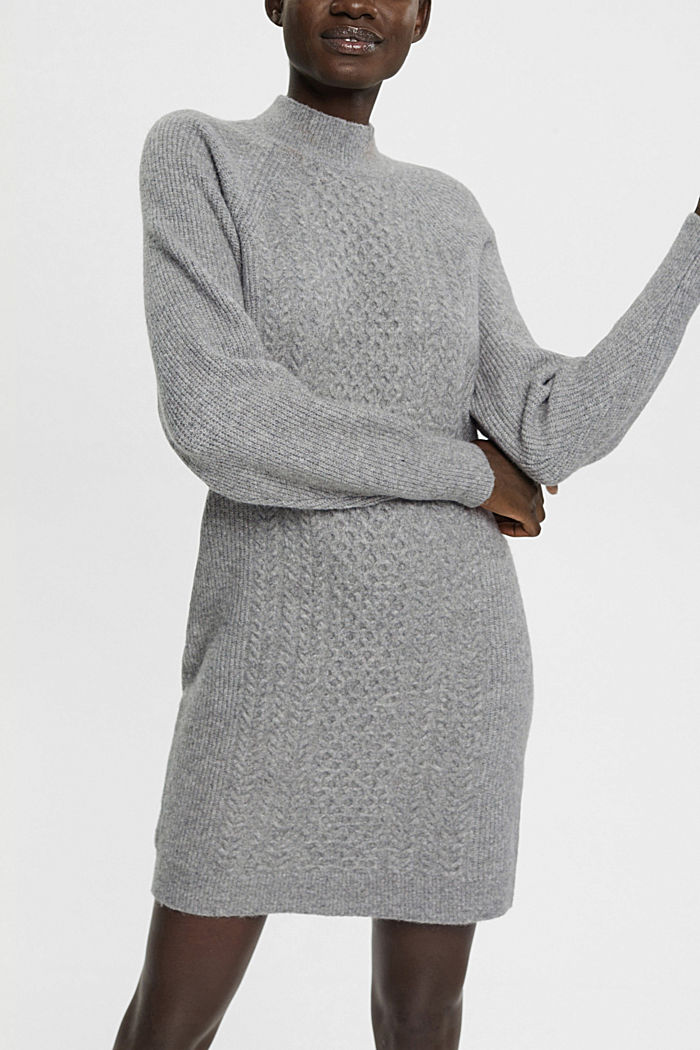 絞花針織毛衣連身裙, 灰色, detail-asia image number 0