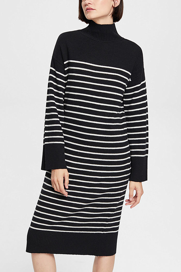 雙色調羊毛混紡連身裙，LENZING™ ECOVERO™, 黑色, detail-asia image number 0
