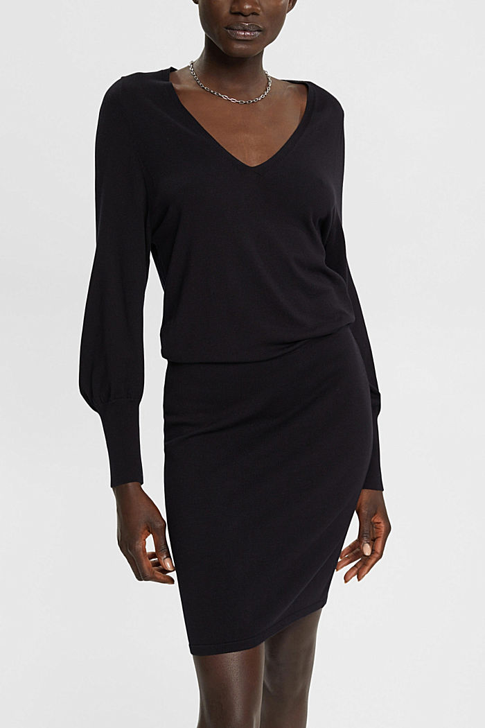 Knit dress with slit sleeves, LENZING™ ECOVERO™, BLACK, detail-asia image number 0
