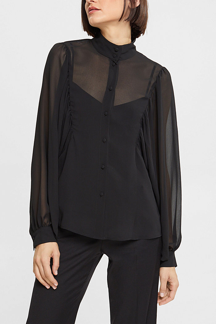 Wide chiffon blouse, BLACK, detail-asia image number 0