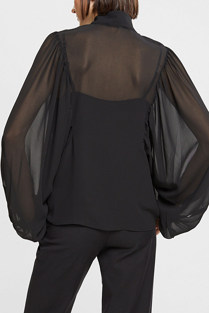 寬鬆雪紡衫, BLACK, detail-asia image number 3