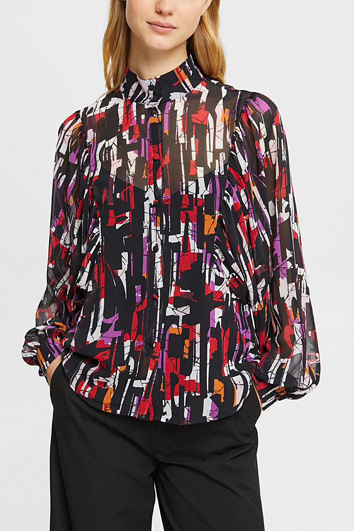 Patterned chiffon blouse, BLACK, detail-asia image number 0