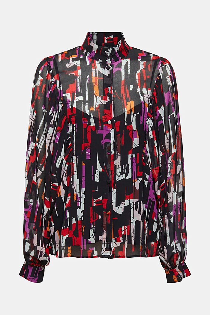 Patterned chiffon blouse, BLACK, detail-asia image number 6