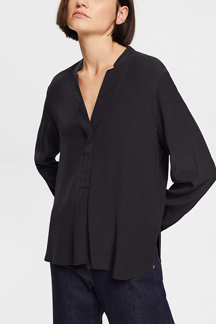 V-neck blouse, LENZING™ ECOVERO™, BLACK, detail-asia image number 0