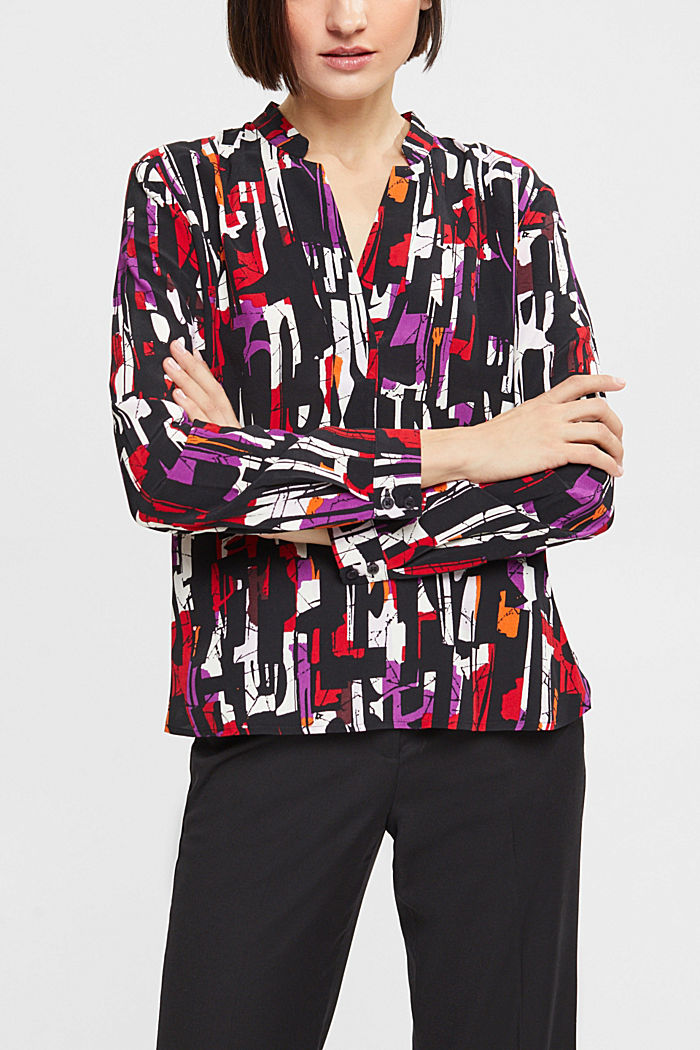 Patterned blouse, LENZING™ ECOVERO™, BLACK, detail-asia image number 0