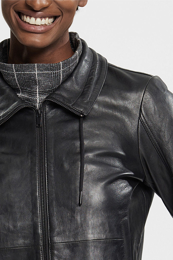 Leather jacket with drawstrings, BLACK, detail-asia image number 4